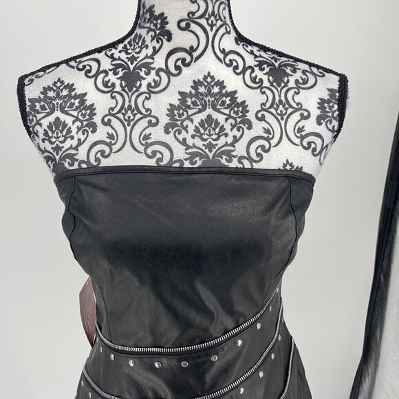 NWT Kitten By AllureBlack Faux Leather Zipper Embellished Mini Dress. Size Large - Picture 2 of 9